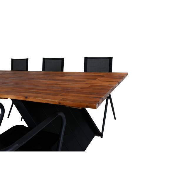 Doory tuinmeubelset tafel 100x250cm en 6 stoel Alina zwart, naturel.