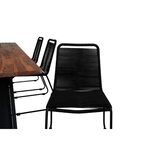 Doory tuinmeubelset tafel 100x250cm en 6 stoel stapel Lindos zwart, naturel.