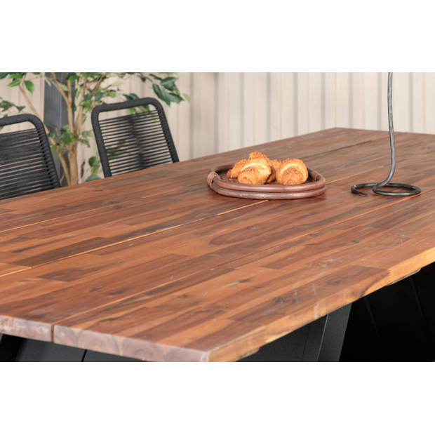 Doory tuinmeubelset tafel 100x250cm en 6 stoel stapel Lindos zwart, naturel.