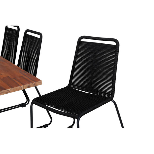 Doory tuinmeubelset tafel 100x250cm en 8 stoel stapelS Lindos zwart, naturel.