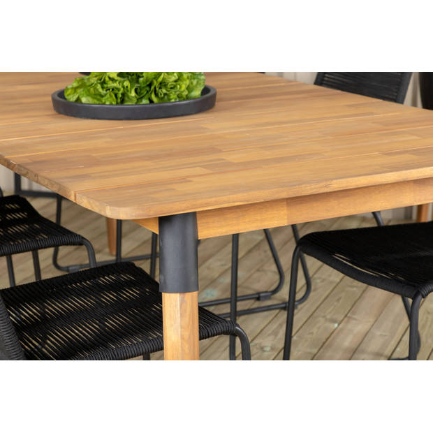 Julian tuinmeubelset tafel 100x210cm en 6 stoel stapelS Lindos zwart, naturel.