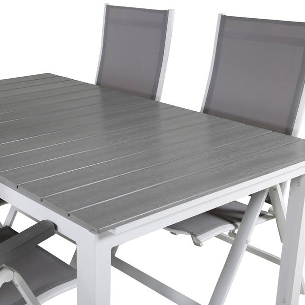 Levels tuinmeubelset tafel 100x160/240cm en 4 stoel Albany wit, grijs.