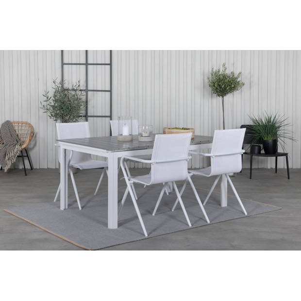 Levels tuinmeubelset tafel 100x160/240cm en 4 stoel Alina wit, grijs.