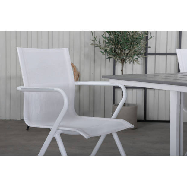 Levels tuinmeubelset tafel 100x160/240cm en 6 stoel Alina wit, grijs.