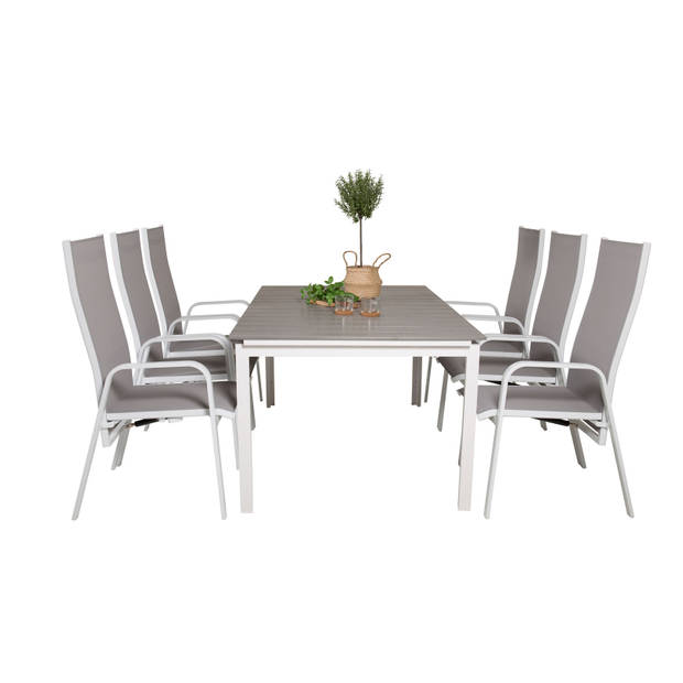 Levels tuinmeubelset tafel 100x160/240cm en 6 stoel Copacabana wit, grijs.