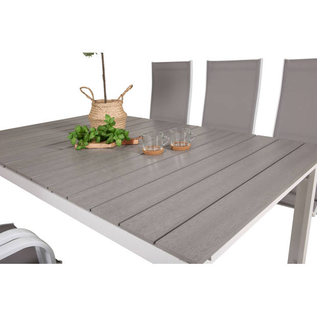 Levels tuinmeubelset tafel 100x160/240cm en 6 stoel Copacabana wit, grijs.