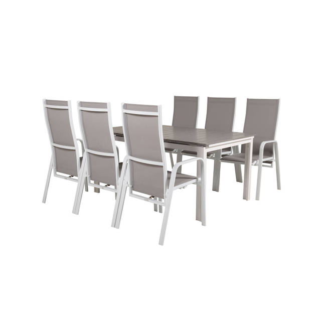 Levels tuinmeubelset tafel 100x160/240cm en 6 stoel Copacabana wit, grijs.