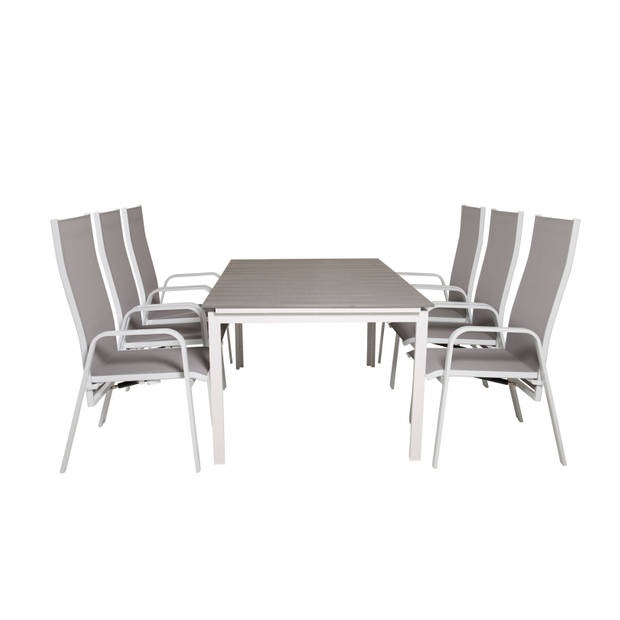 Levels tuinmeubelset tafel 100x160/240cm en 6 stoel Copacabana wit, grijs.