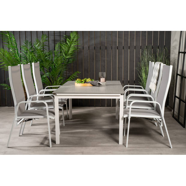 Levels tuinmeubelset tafel 100x160/240cm en 6 stoel Copacabana wit, grijs.