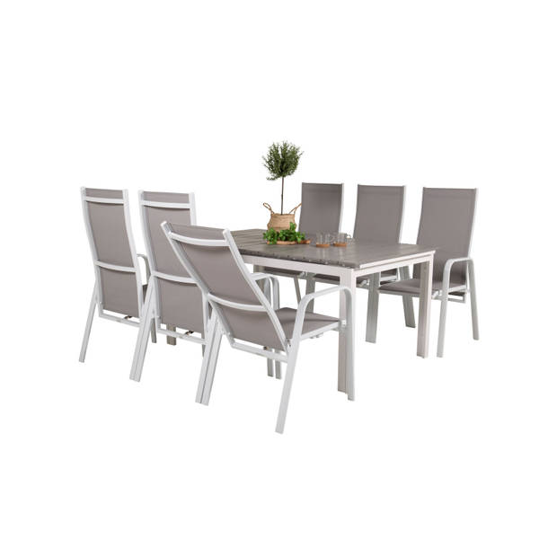 Levels tuinmeubelset tafel 100x160/240cm en 6 stoel Copacabana wit, grijs.