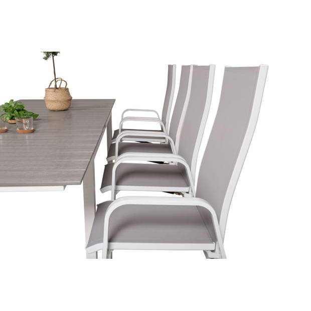 Levels tuinmeubelset tafel 100x160/240cm en 8 stoel Copacabana wit, grijs.