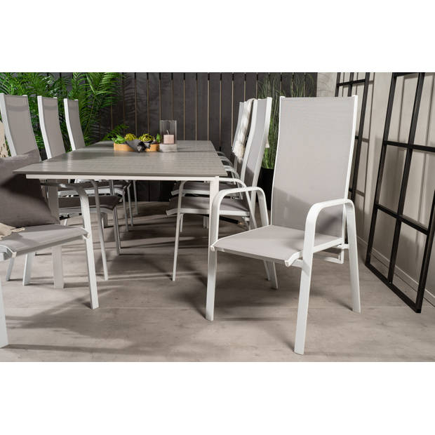 Levels tuinmeubelset tafel 100x160/240cm en 8 stoel Copacabana wit, grijs.