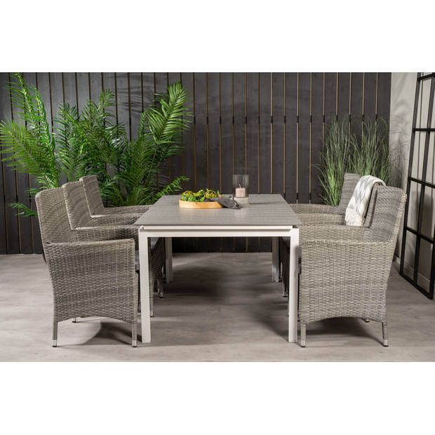 Levels tuinmeubelset tafel 100x160/240cm en 6 stoel Malin grijs.
