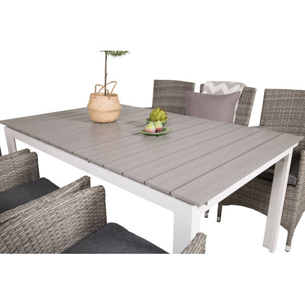 Levels tuinmeubelset tafel 100x160/240cm en 6 stoel Malin grijs.