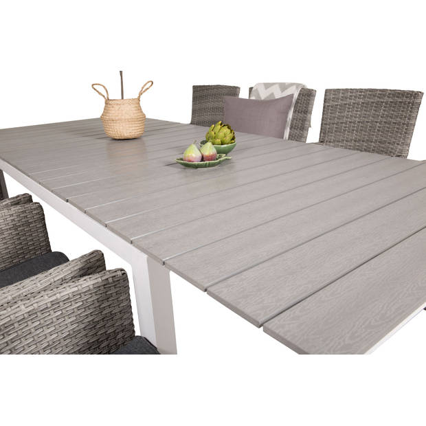 Levels tuinmeubelset tafel 100x160/240cm en 8 stoel Malin grijs.