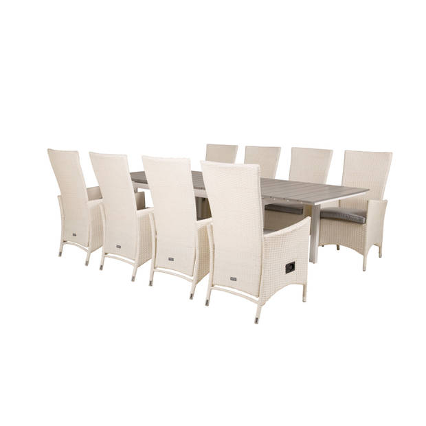 Levels tuinmeubelset tafel 100x160/240cm en 8 stoel Padova wit, grijs.