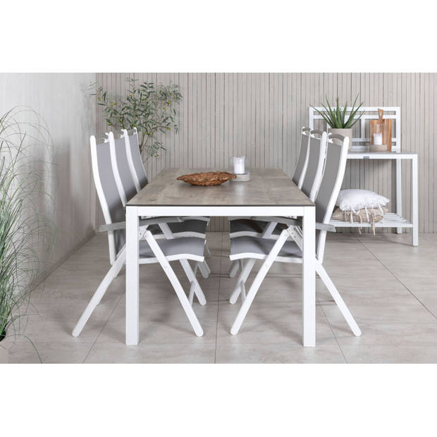 Llama tuinmeubelset tafel 100x205cm en 6 stoel 5pos Albany wit, grijs, crèmekleur.