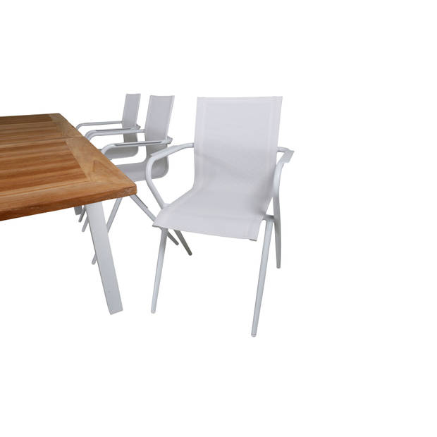 Panama tuinmeubelset tafel 90x160/240cm en 6 stoel Alina wit, naturel.