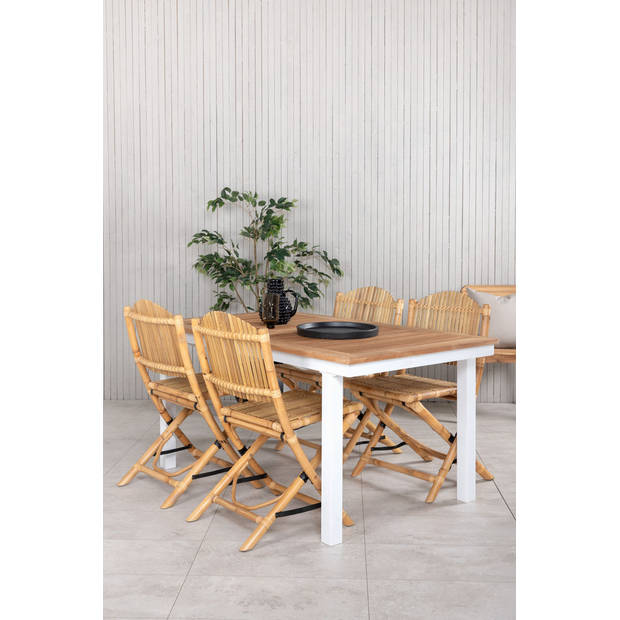 Panama tuinmeubelset tafel 90x160/240cm en 4 stoel Cane lichtgrijs, naturel.