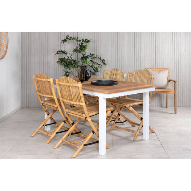 Panama tuinmeubelset tafel 90x160/240cm en 4 stoel Cane lichtgrijs, naturel.