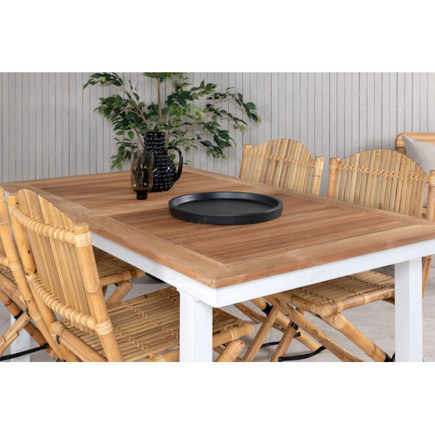 Panama tuinmeubelset tafel 90x160/240cm en 4 stoel Cane lichtgrijs, naturel.