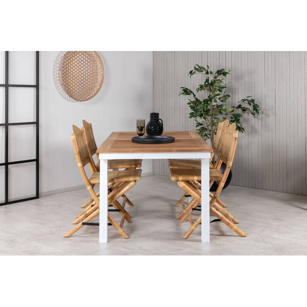 Panama tuinmeubelset tafel 90x160/240cm en 4 stoel Cane lichtgrijs, naturel.