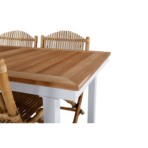 Panama tuinmeubelset tafel 90x160/240cm en 4 stoel Cane lichtgrijs, naturel.