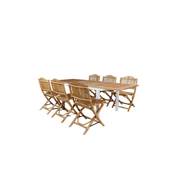 Panama tuinmeubelset tafel 90x160/240cm en 6 stoel Cane lichtgrijs, naturel.