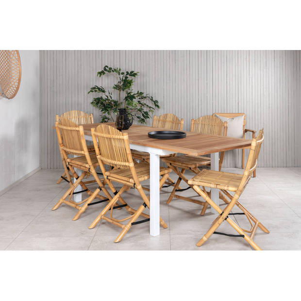 Panama tuinmeubelset tafel 90x160/240cm en 6 stoel Cane lichtgrijs, naturel.