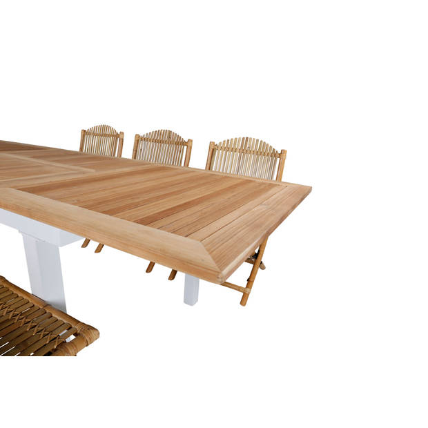 Panama tuinmeubelset tafel 90x160/240cm en 6 stoel Cane lichtgrijs, naturel.