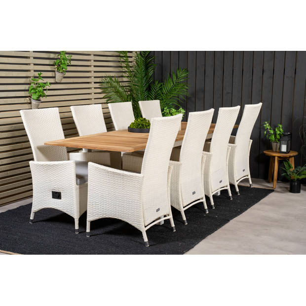 Panama tuinmeubelset tafel 90x160/240cm en 8 stoel Padova wit, naturel.