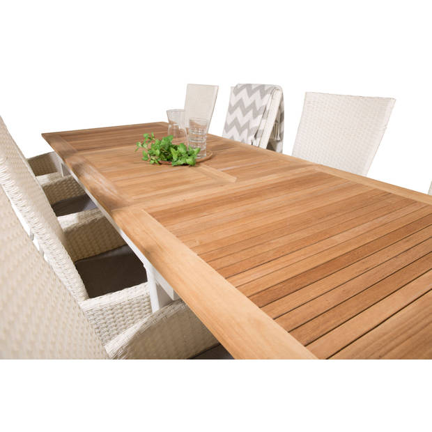 Panama tuinmeubelset tafel 90x160/240cm en 8 stoel Padova wit, naturel.