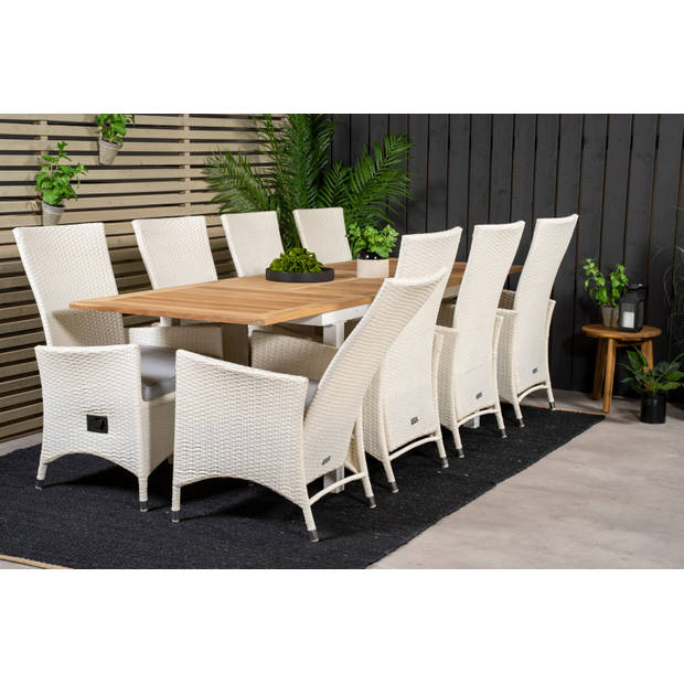 Panama tuinmeubelset tafel 90x160/240cm en 8 stoel Padova wit, naturel.