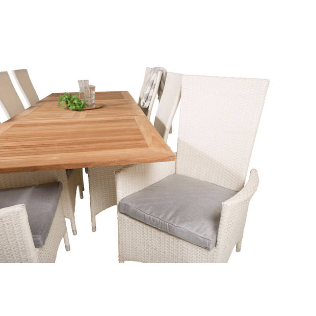 Panama tuinmeubelset tafel 90x160/240cm en 8 stoel Padova wit, naturel.