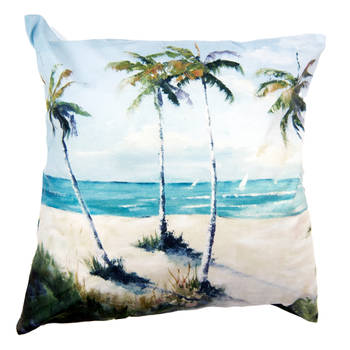 Clayre & Eef Kussenhoes 45x45 cm Blauw Groen Polyester Vierkant Palmbomen Sierkussenhoes Blauw Sierkussenhoes