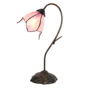 HAES DECO - Tiffany Tafellamp Bloem Roze 30x17x48 cm Fitting E14 / Lamp max 1x25W