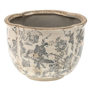 HAES DECO - Bloempot Ø 21x15 cm Grijs Beige Keramiek Bloemen Bloempot binnen Plantenpot Plant pot