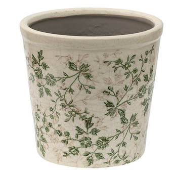 Clayre & Eef Bloempot Ø 16x16 cm Groen Beige Keramiek Bloemen Bloempot binnen Groen Bloempot binnen