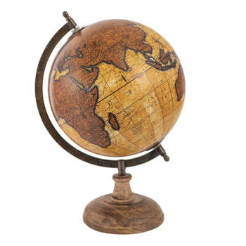 Clayre & Eef Wereldbol 22x37 cm Bruin Beige Hout Metaal Globe Bruin Globe