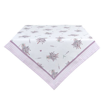 Clayre & Eef Tafelkleed 130x180 cm Wit Paars Katoen Rechthoek Lavendel Tafellaken Wit Tafellaken