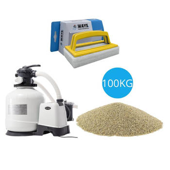 Intex - Zandfilterpomp 12000 L/u & Filterzand 100 kg & WAYS Scrubborstel