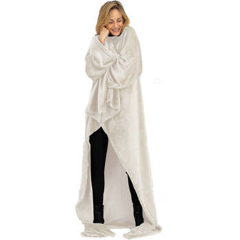 O'DADDY® Fleece deken - fleece plaid met MOUWEN - 150x200 - super zacht - Taupe