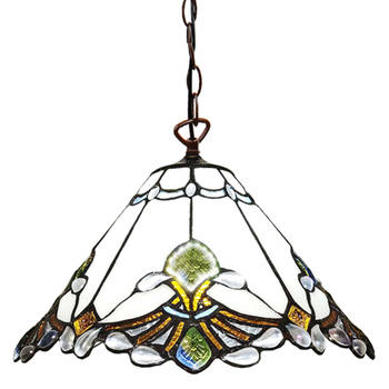 HAES DECO - Hanglamp Tiffany Creme, Bruin Ø 31x107 cm E27/max 1x60W