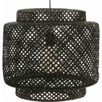 Atmosphera Hanglamp bamboe Boho - 40 x 38 cm - zwart - gevlochten lampenkap - Scandinavisch design - Hanglampen
