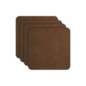 ASA Selection Onderzetters - Soft Leather - Dark Sepia - 10 x 10 cm - 4 Stuks