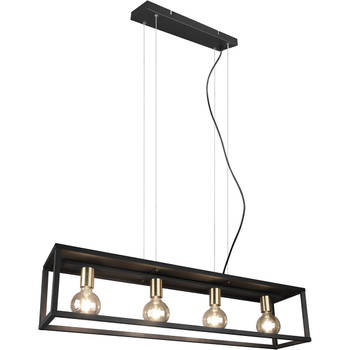 LED Hanglamp - Hangverlichting - Trion Kandin - E27 Fitting - 4-lichts - Rechthoek - Mat Zwart - Aluminium