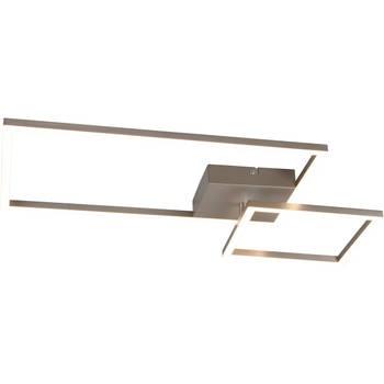 LED Plafondlamp - Plafondverlichting - Trion Paderno - 25W - Natuurlijk Wit 4000K - Dimbaar - Rechthoek - Mat Nikkel -