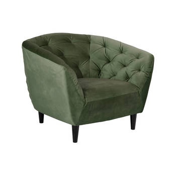 Rita fauteuil bosgroen, rubberhout zwart.