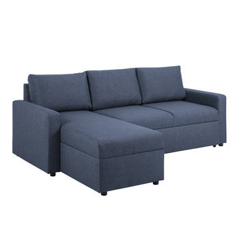 Sander slaapbank met chaise longue, opbergruimte en uittrek blauw.