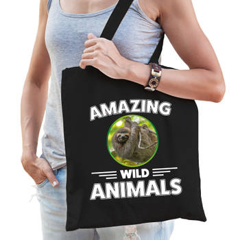 Tasje luiaarden amazing wild animals / dieren zwart voor volwassenen en kinderen - Feest Boodschappentassen